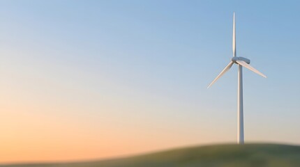 Obraz premium Clean renewable energy wind turbine with sunset copy space