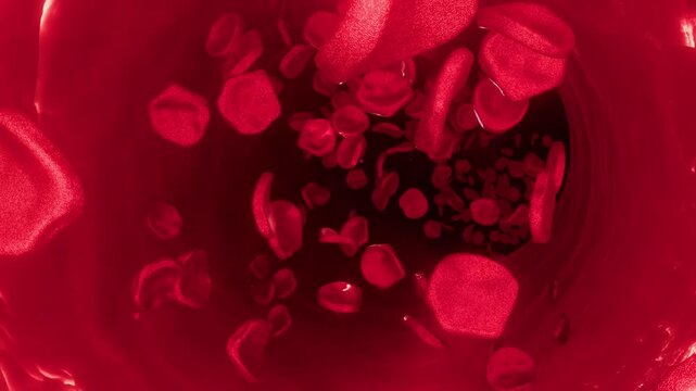 Microscopic 3D fly-through of red blood cells inside a vein: Macro POV journey through the bloodstream - Seamless loop, ProRes 422 HQ.