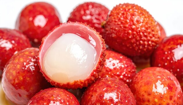 Fresh Ripe Lychee Fruit Close Up Macro Shot.