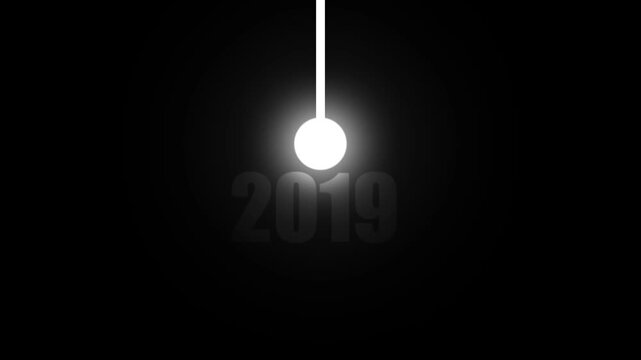 A glowing white sphere on a white rod is shown against a black background with the year 2019 subtly visible in gray text keywords: sphere, glowing, light, bright, white, dark, black