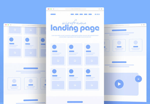 Clean Blue Wireframe Landing Page UI Kit with Modern Layout