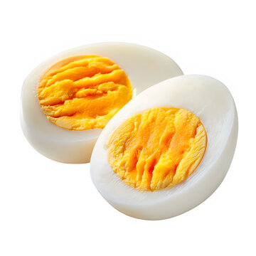 Two halves of hard boiled egg isolated on transparent background
