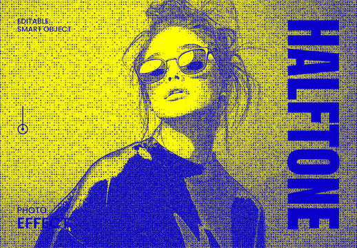Duotone Halftone Photo Effect Portrait Mockup