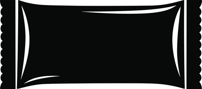 Minimalist black silhouette of sealed snack bar wrapper with crimped edges, isolated packaging design template for candy, chocolate, protein bar branding illustration