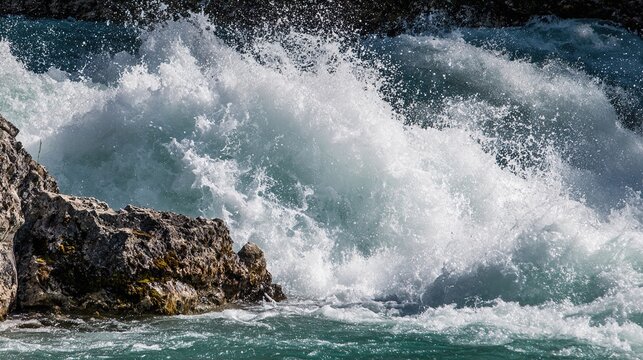 rapids. White water rapids crashing against dark rocks in a river, capturing splashing water droplets. travel magazines, destination branding, designed for travel destination branding.