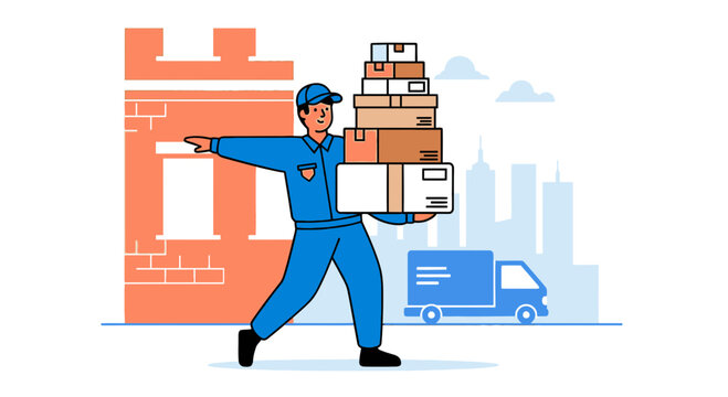 Man carrying stacked delivery boxes.