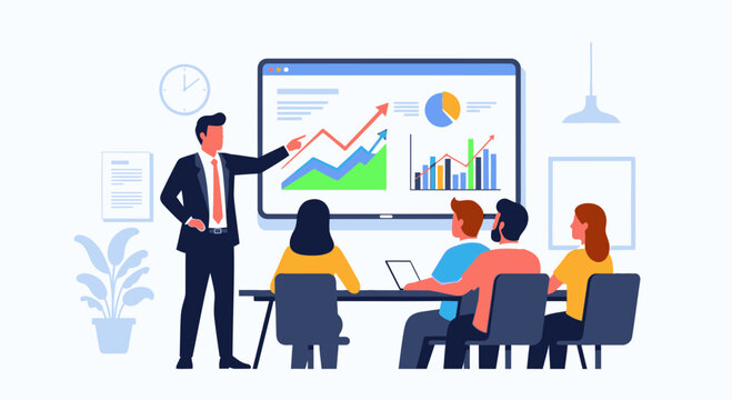 Businessman presenting to colleagues in office 3.