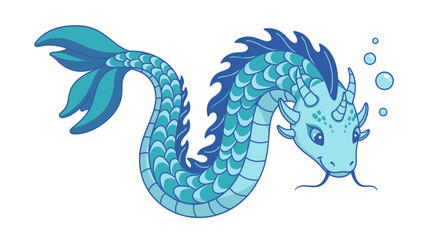 Fototapeta premium Blue Mermaid Dragon Sea Creature Illustration.