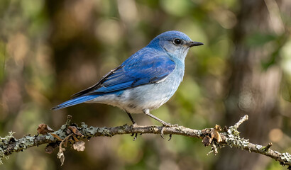 Obraz premium Bluebird on a Stump – Eastern Bluebird Perched on Wood in Natural Wildlife Setting