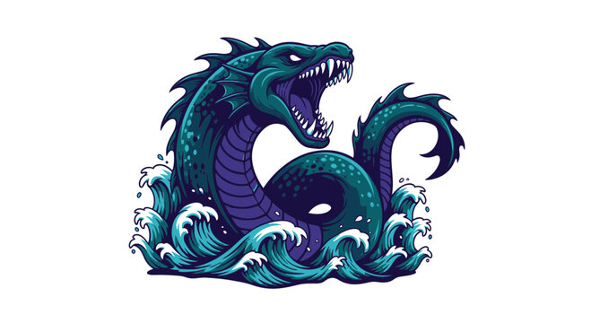 Sea monster emerging from ocean waves.