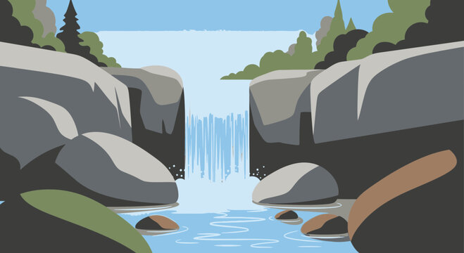 Waterfall flowing down rocky cliffside stream.