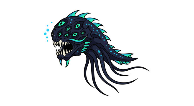 Glowing Tentacled Monster Creature Head.