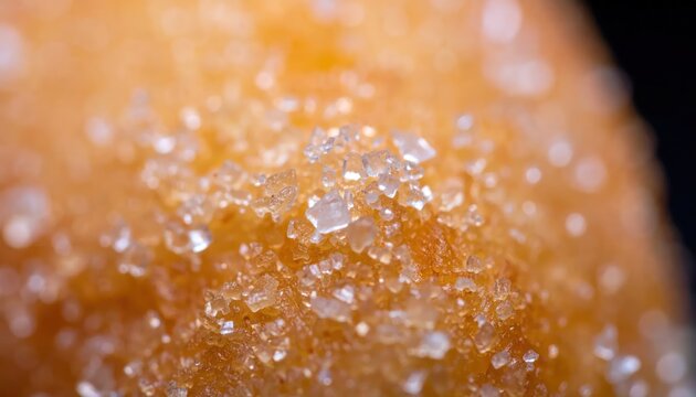 Extreme Macro Shot of Sugar Crystals on a Golden Surface.