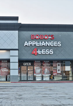 Bobos Appliances 4 Less business storefront exterior Houston, Texas USA 03-01-2026.	
