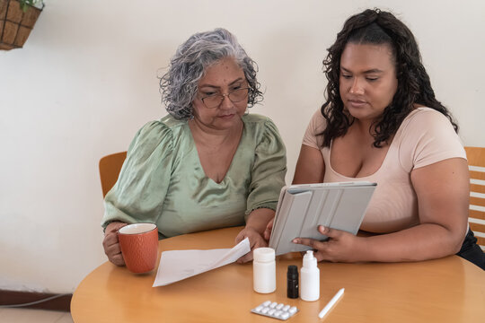 Family discussing senior medicine and long-term care plans