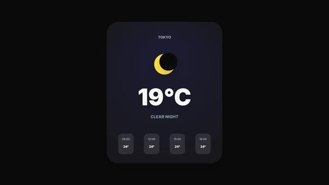 Night Mode Weather Widget for Tokyo Displaying Clear Night Moon Icon and Temperature Forecast