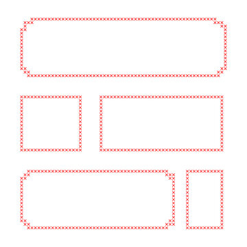 red dotted pixel frame set geometric borders, minimal abstract rectangle and square dotted frames, modern pixel outline frames collection with copy space, clean geometric dotted border set on white ba