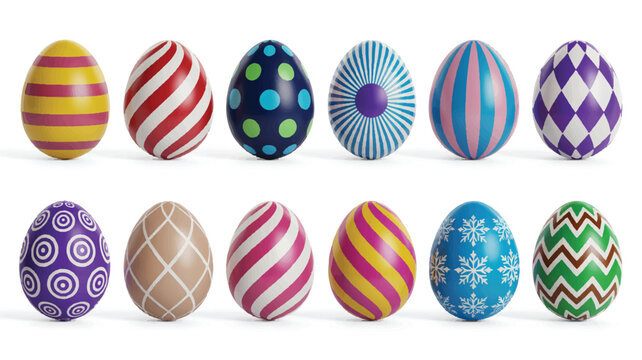 Collection of colorful Easter eggs with various patterns and designs