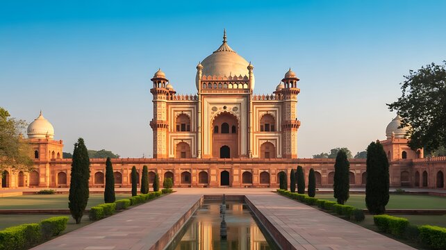 Sander jung (jang) Tomb in Delhi, India. The tomb is a sandstone and marble mausoleumI and itt was built in 1754 in the late Mughal Empire style for Nawab Safdarjung. 