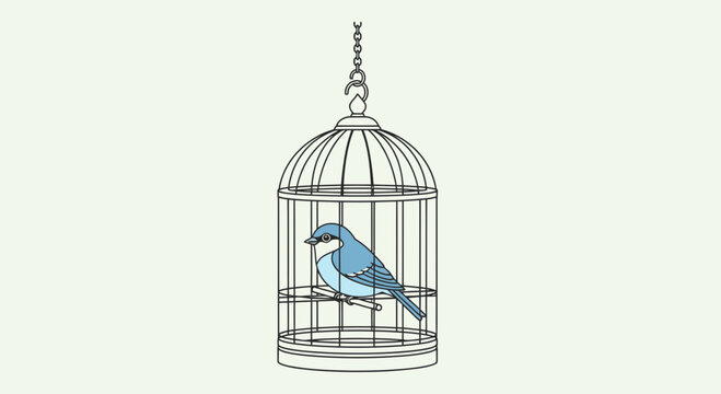 Blue bird in a cage.