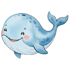 Fototapeta premium Cute blue cartoon dolphin swimming happily in the ocean vector illustration