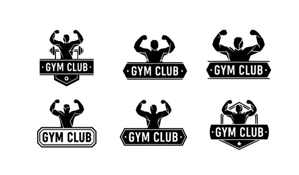 Geometric gym club logos abstract fitness training branding vector set