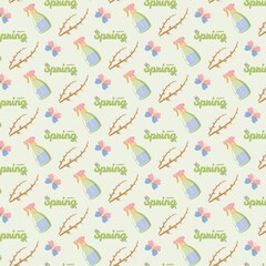 Fototapeta premium Happy Spring Seamless Pattern