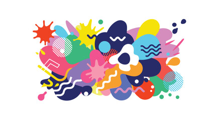 Naklejka premium Vibrant and energetic abstract composition of colorful shapes splatters lines and patterns creating a joyful modern art piece.