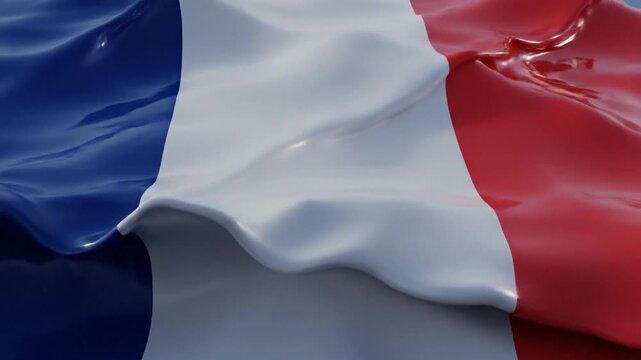 Waving French flag with vibrant colors representing Bastille Day celebrations and national pride