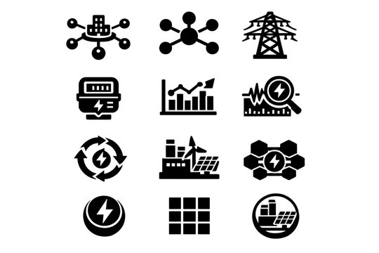 Nodes simple icon arrows transmission set power energy generation diagram vector tower