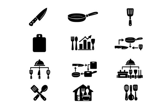 Symbol vector cutting spatula workflow diagram black board image kitchen icon simple