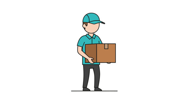 Delivery man holding cardboard box.