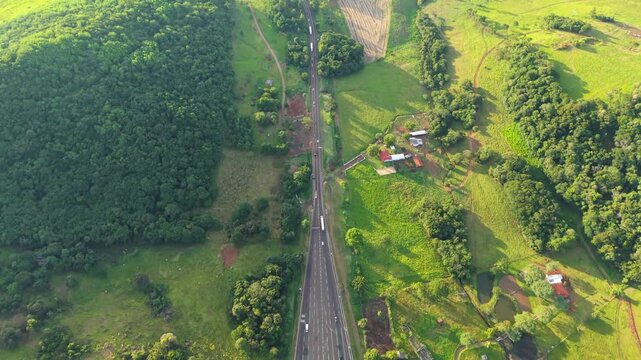 Aerial View Highway BR 277 Paran&aacute; Brazil, Rural Transport Infrastructure and Farmland Landscape