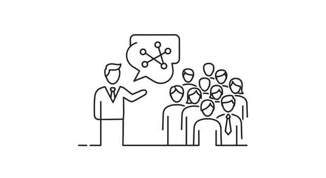 Businessman giving presentation to audience.