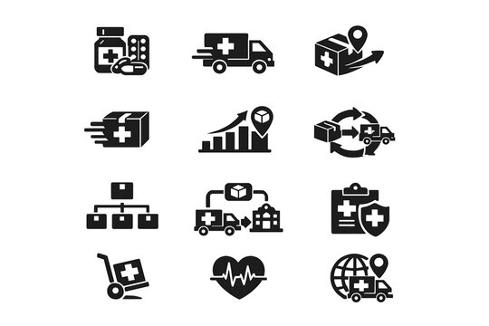 Package simple medicine generation vector diagram icon medical symbol delivery arrows fill