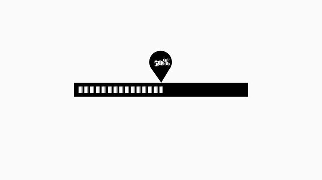 Loading progress bar animation with percentage indicator in black and white, showing download or upload completion on white background, abstract motion graphic