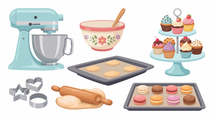 This image showcases cheerful baking tools and delicious cupcakes, embodying the joy of culinary creativity in a bright and inviting kitchen setting. © Suling