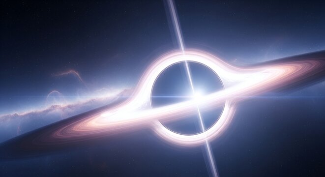 Stunning black hole accretion disk with bright light and nebula in deep space