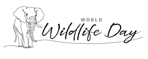 World wildlife day. Trendy brush stroke quote text. Elephant line art. Marker drawn calligraphy. Modern holidays phrase great for greeting card and invitation, flyers, posters, banners © Logvin art