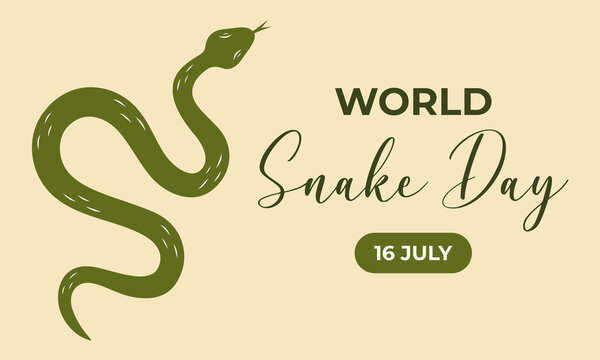 World Snake Day Banner. Snake silhouette on beige background and basic text. Snakes or animals protection theme for web banner or leaflet. Vector illustration.