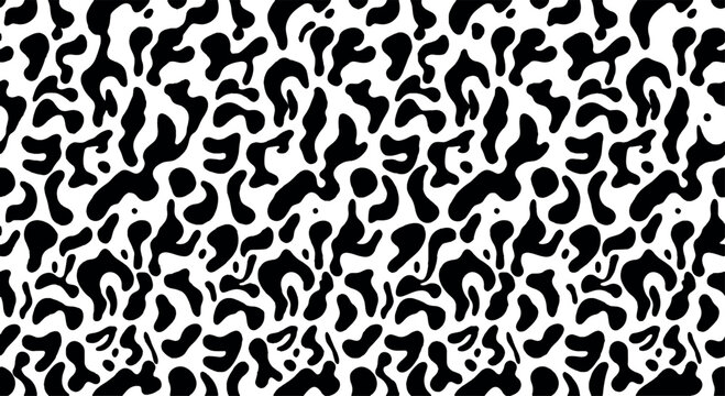 Abstract leopard print pattern background with organic black animal spots on transparent grid for creative textile design. Vector Illustration