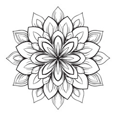 Obraz premium Simple star mandala with radiating lines and clean geometric patterns. Minimal black and white vector line art for tattoo and coloring book.