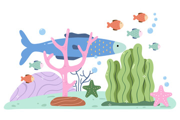Fototapeta premium Sea Life Scene Underwater Creatures Illustration