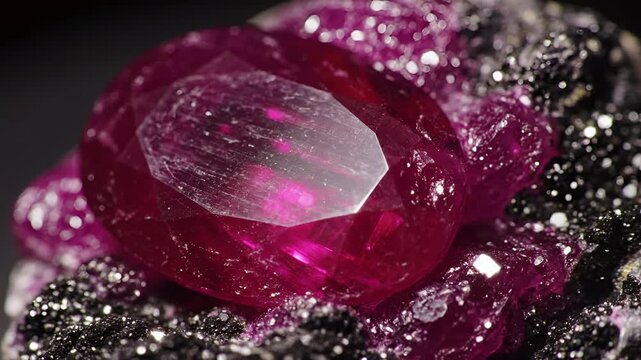 Macro Shot of a Radiant Ruby Gemstone with Natural Crystal Matrix.