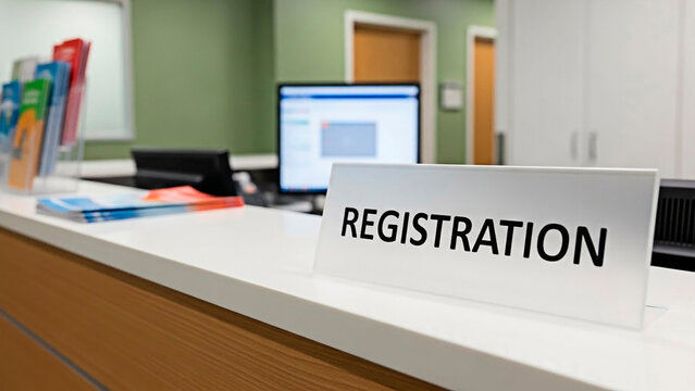 Registration desk in a medical office for the concept of healthcare and patient services.