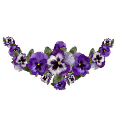 Hand drawn purple pansy floral garland border on transparent background © TanyaArt