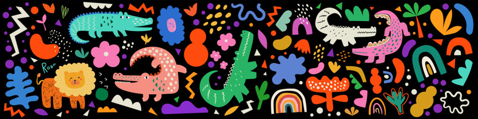 Animal vectors. Adorable cute baby animals collection. Modern kids bold colourful design © moleskostudio