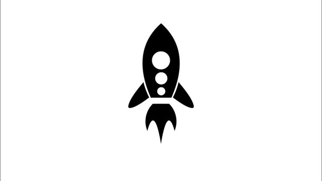 A sleek black rocket ship blasts off into the sky with fins and engines.