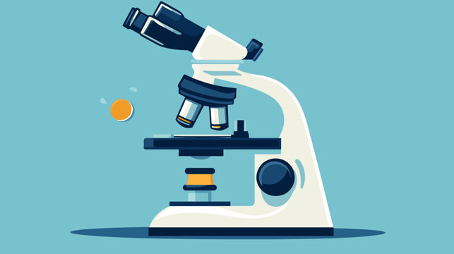 Illustration of a microscope against a teal background, with an orange circular object