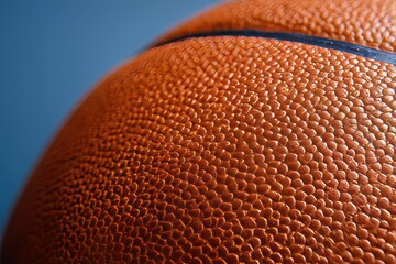 Fototapeta premium close-up of a basketball texture isolated on a light blue background, basketball ball on blue background, close up of a basketball